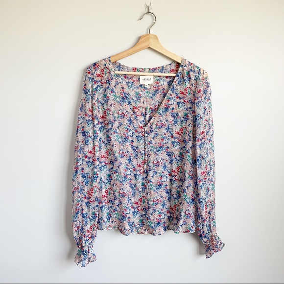 Sezane Tops - Sezane Floral Long Sleeve Blouse Ruffle Puff 38 6